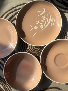 Vintage Harkerware Springtime 8 Piece Dinnerware Set Pink Rose MCM USA